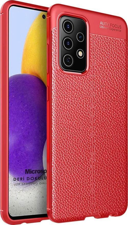 Samsung Galaxy A72 Kılıf Deri Dokulu Silikon Kırmızı