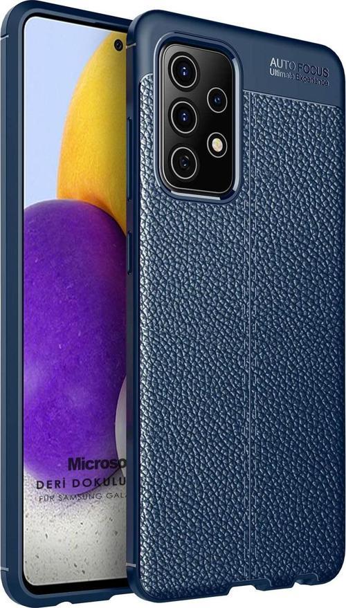 Samsung Galaxy A52 Kılıf Deri Dokulu Silikon Lacivert