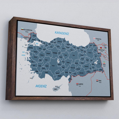 Çerçeveli Türkiye Haritası Kanvas Tablo Sınır Komşulu Eğitici Ve Öğretici Dekoratif Tablo-3093