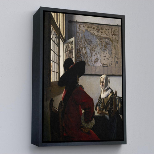 Çerçeveli Johannes Vermeer - Memur Ve Gülen Kız Tablo - Officer And Laughing Girl-7366