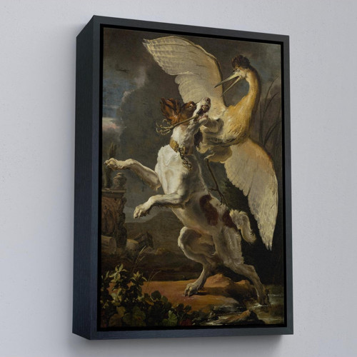 Çerçeveli Abraham Hondius - Kuşa Saldıran Köpek Tablo - Dog Fighting A Heron-7281