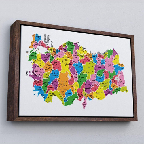 Çerçeveli Türkiye Haritası Kanvas Tablo İl Ve İlçeli Ayrıntılı Eğitici Dekoratif Tablo-3029
