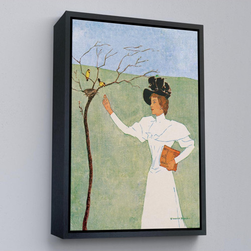Çerçeveli Edward Penfield - Kuşlara Uzanan Kadın Tablo-8045