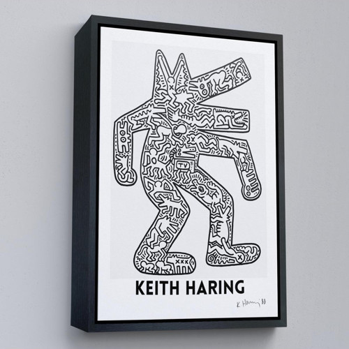 Çerçeveli Keith Haring - Köpek Tablosu - Dog-8047