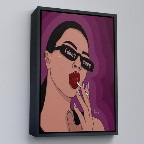 Çerçeveli I Don'T Care - Umrumda Değil Yazan Pop Art Kadın Tablo-7681