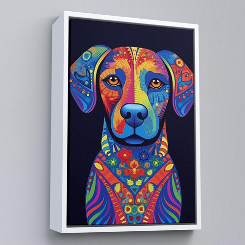 Çerçeveli Mandala Renkli Köpek Tablo-7545