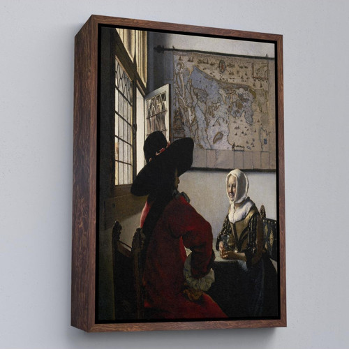 Çerçeveli Johannes Vermeer - Memur Ve Gülen Kız Tablo - Officer And Laughing Girl-7366