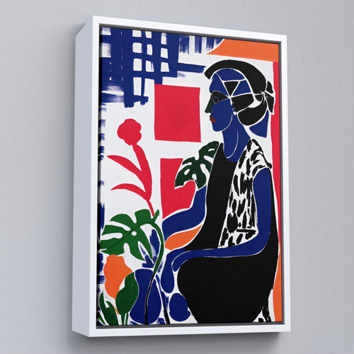 Çerçeveli Yeşil Yapraklı Monstera Ve Kadın Tablosu-7989