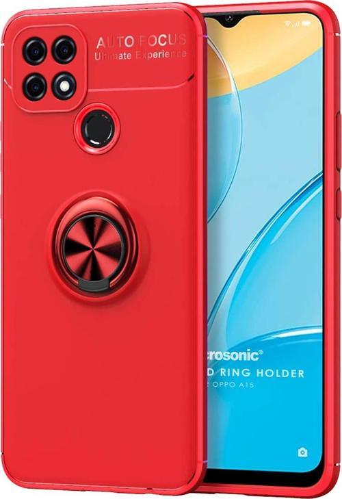 Oppo A15s Kılıf Kickstand Ring Holder Kırmızı