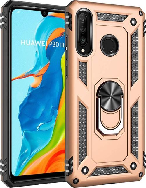 Huawei P30 Lite Kılıf Military Ring Holder Gold
