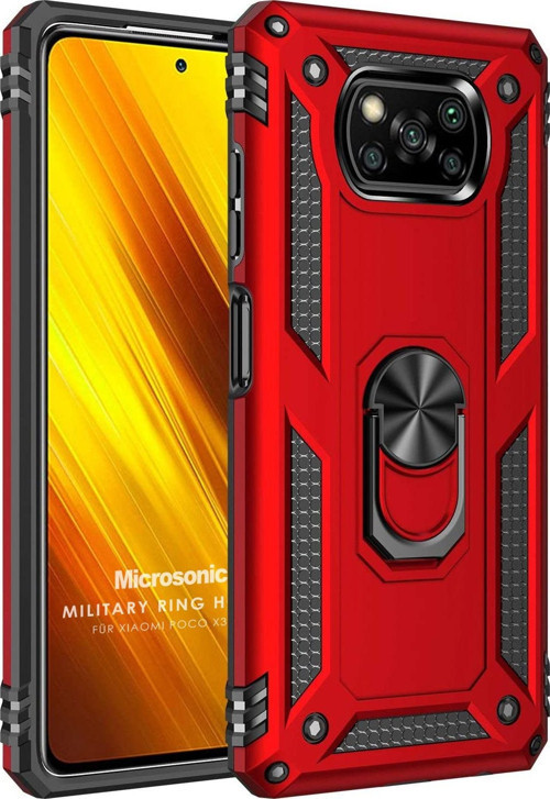 Xiaomi Poco X3 NFC Kılıf Military Ring Holder Kırmızı