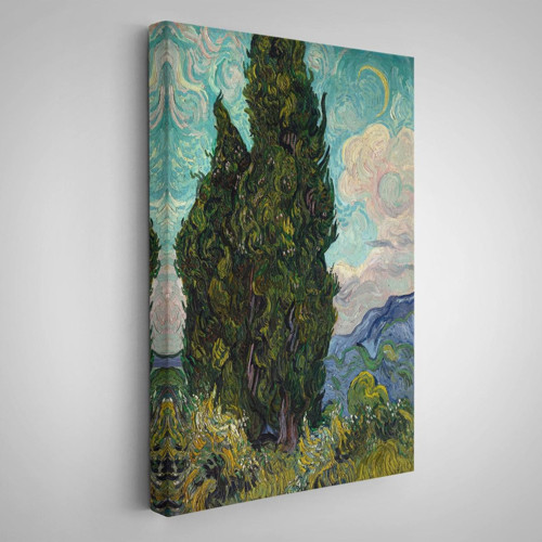 Çerçeveli Vincent Van Gogh - Selviler Tablosu - Cypresses-7475