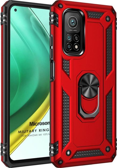 Xiaomi Mi 10T Pro Kılıf Military Ring Holder Kırmızı