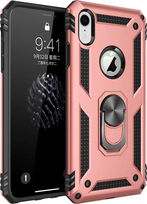 Apple iPhone XR Kılıf Military Ring Holder Rose Gold