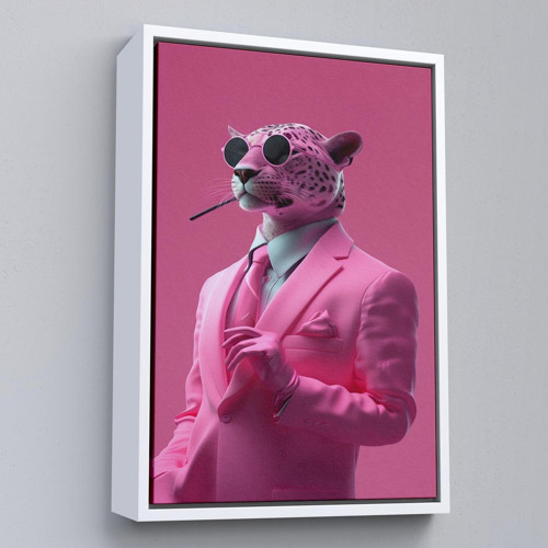 Çerçeveli İçen Pembe Leopar Tablo-7859