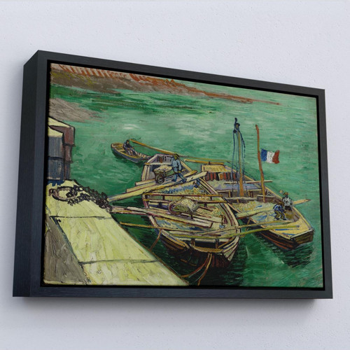 Çerçeveli Vincent Van Gogh - Kum Mavnalarını Boşaltan Adamlarla Rıhtım Tablo-7185
