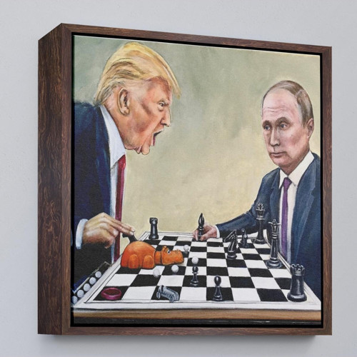 Çerçeveli Donald Trump - Santranç Oynarken Tablosu-8316