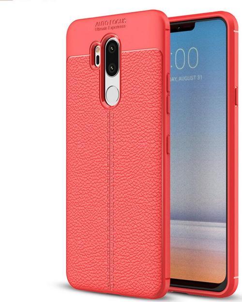 LG G7 ThinQ Kılıf Deri Dokulu Silikon Kırmızı