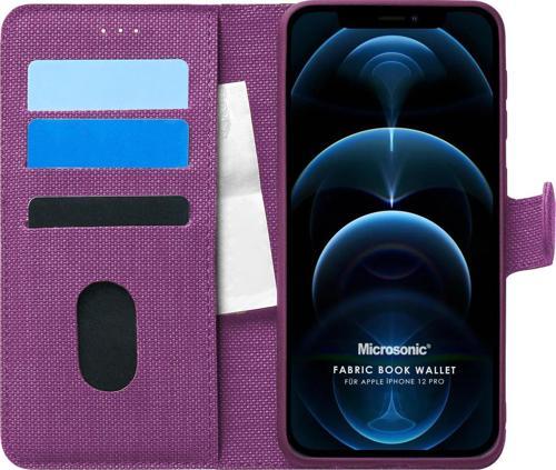 Apple iPhone 12 Pro Max Kılıf Fabric Book Wallet Mor
