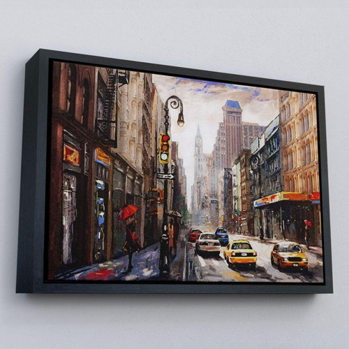 Çerçeveli New York Sokakları Ve Sarı Taksi Yağlıboya Görünüm Tablo-3550