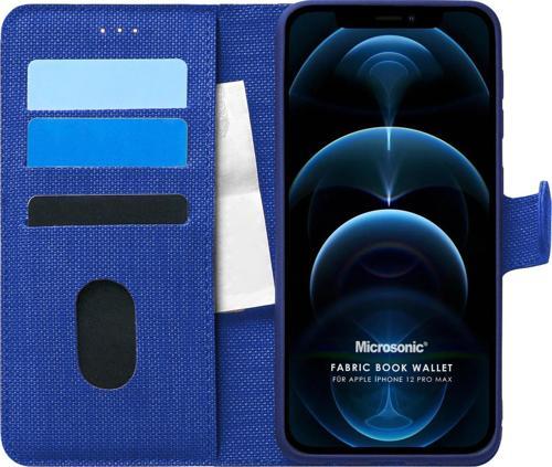 Apple iPhone 12 Pro Max Kılıf Fabric Book Wallet Lacivert