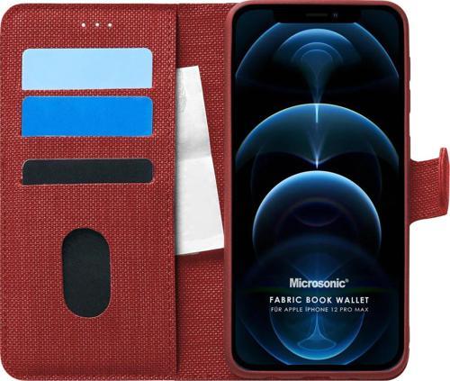 Apple iPhone 12 Pro Max Kılıf Fabric Book Wallet Kırmızı