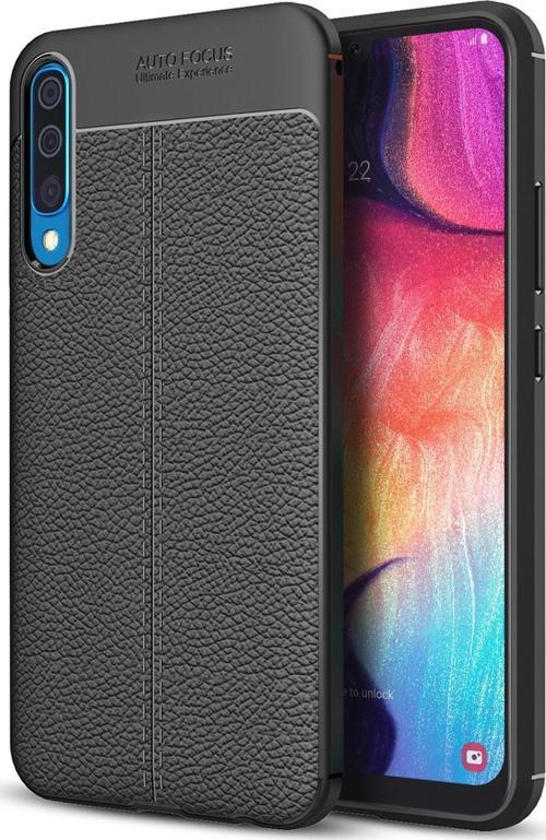 Samsung Galaxy A50 Kılıf Deri Dokulu Silikon Siyah