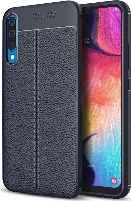Samsung Galaxy A50 Kılıf Deri Dokulu Silikon Lacivert