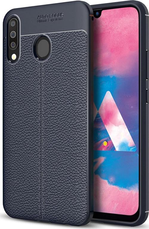 Samsung Galaxy M30 Kılıf Deri Dokulu Silikon Lacivert