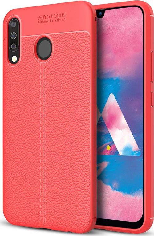 Samsung Galaxy M30 Kılıf Deri Dokulu Silikon Kırmızı