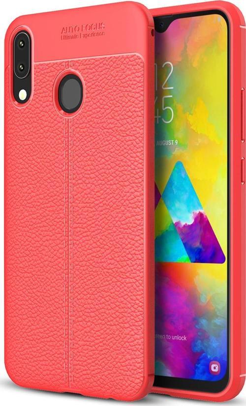 Samsung Galaxy M20 Kılıf Deri Dokulu Silikon Kırmızı