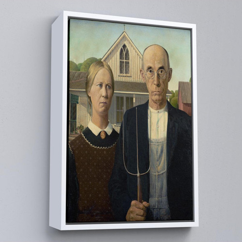 Çerçeveli Grant Wood - Soyal Gerçeklik I American Gotik Tablosu - Social Realism-8059