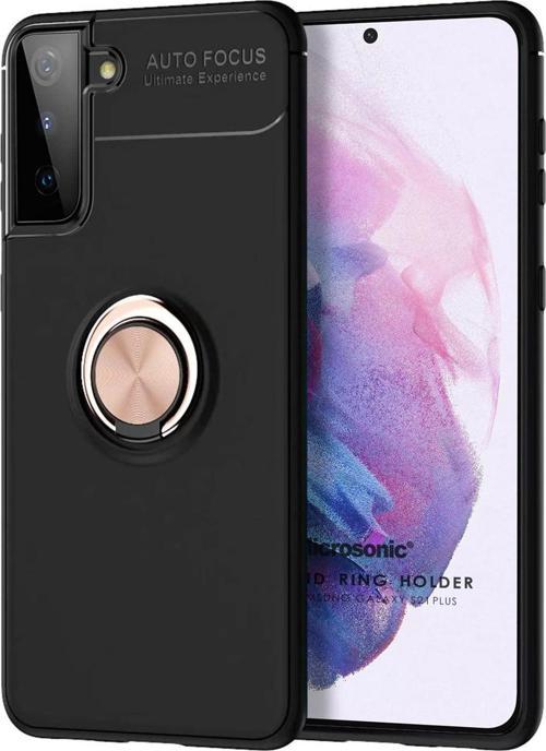 Samsung Galaxy S21 Plus Kılıf Kickstand Ring Holder Siyah Rose