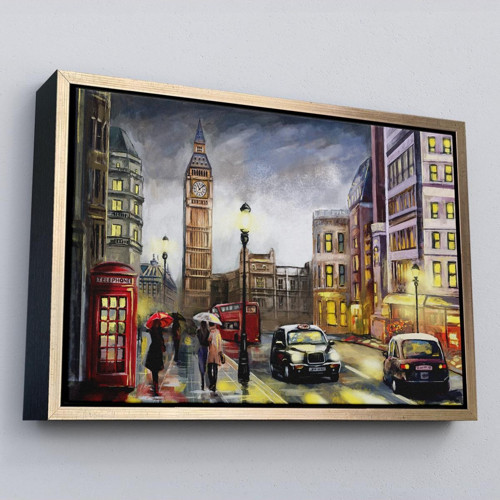 Çerçeveli Ingiltere Londra Da Gece Yağlıboya Görünüm Dekoratif Tablo-3542
