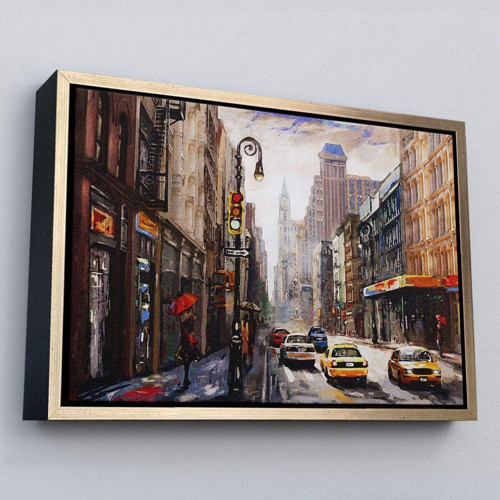 Çerçeveli New York Sokakları Ve Sarı Taksi Yağlıboya Görünüm Tablo-3550