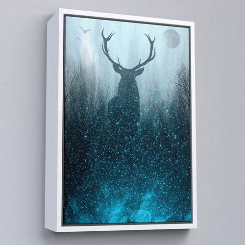 Çerçeveli Geyiğin Gece Ormandaki Silüeti Duvar Tablosu-6369