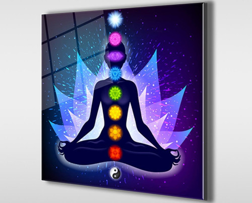Spirituel Meditasyon Dekoratif Kare Cam Tablo