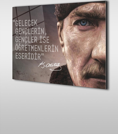 Atatürk Öğretmenler Günü 3 Yatay Cam Tablo