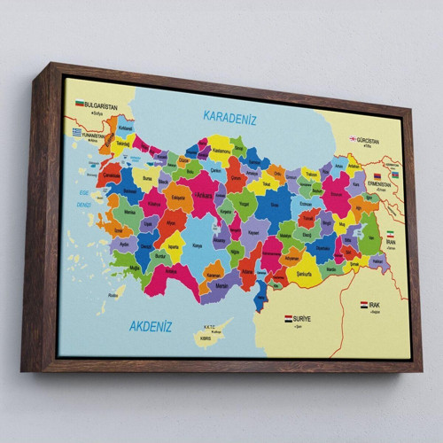 Çerçeveli Türkiye Haritası Kanvas Tablo Sınır Komşulu Eğitici Dekoratif Tablo-3089