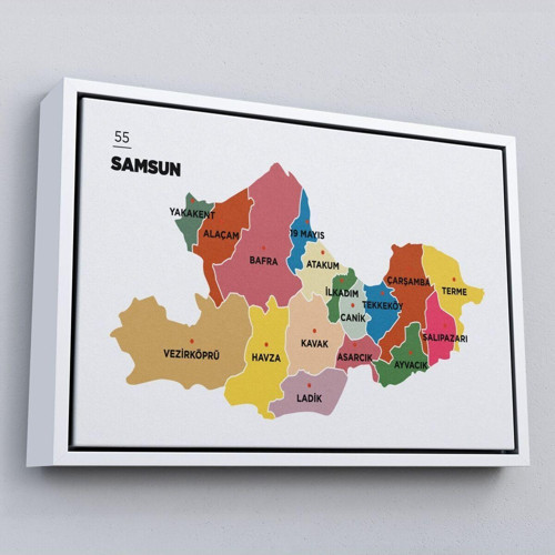 Çerçeveli Samsun İli Ve İlçeler Haritası Dekoratif Kanvas Tablo-1446