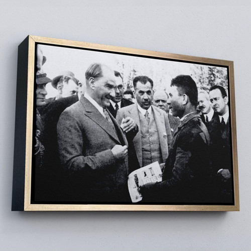 Çerçeveli Atatürk Portre Tablosu Mustafa Kemal Atatürk Dikdörtgen Dekoratif Kanvas Tablo-145