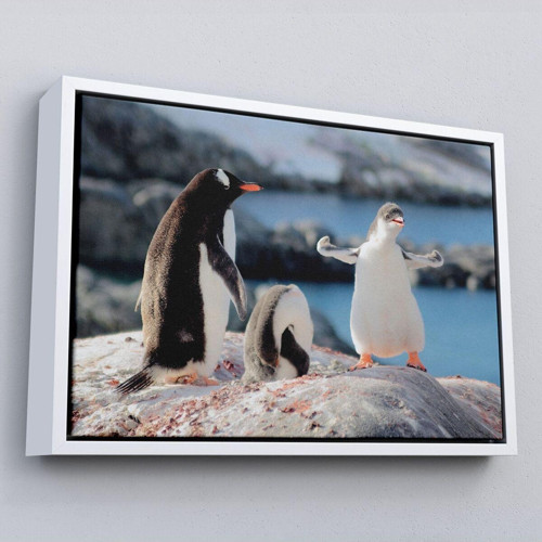Çerçeveli Mutlu Penguenler Dekoratif Kanvas Tablo-1172