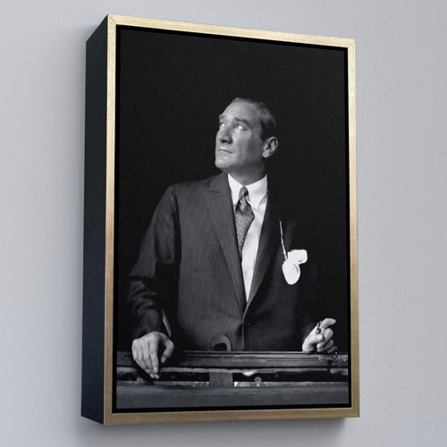 Çerçeveli Atatürk Portre Tablosu Mustafa Kemal Atatürk Dikdörtgen Dekoratif Kanvas Tablo-86