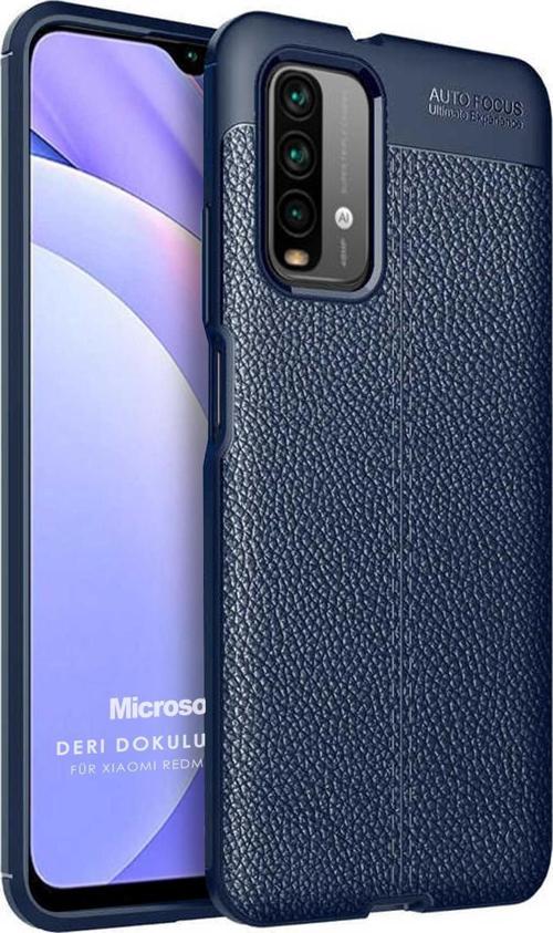 Xiaomi Redmi Note 9 4G Kılıf Deri Dokulu Silikon Lacivert