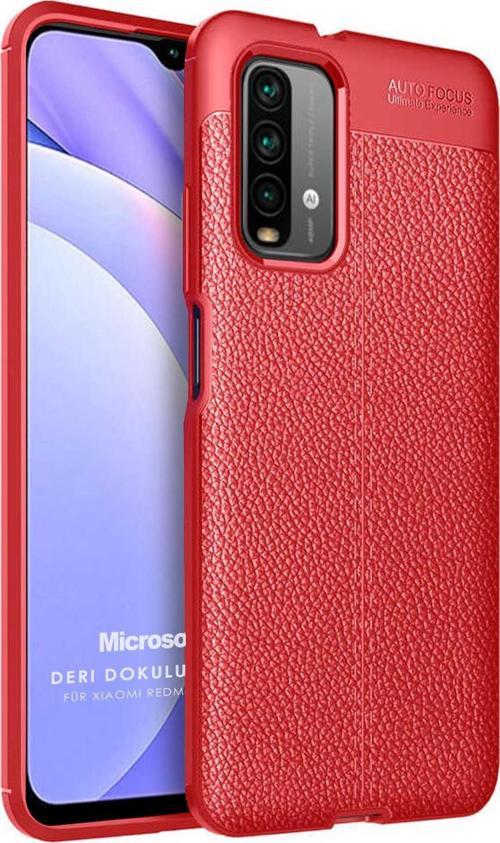 Xiaomi Redmi Note 9 4G Kılıf Deri Dokulu Silikon Kırmızı