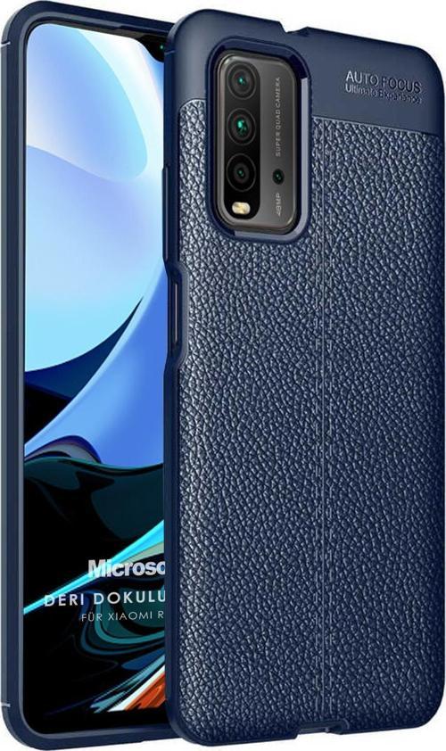 Xiaomi Redmi 9T Kılıf Deri Dokulu Silikon Lacivert