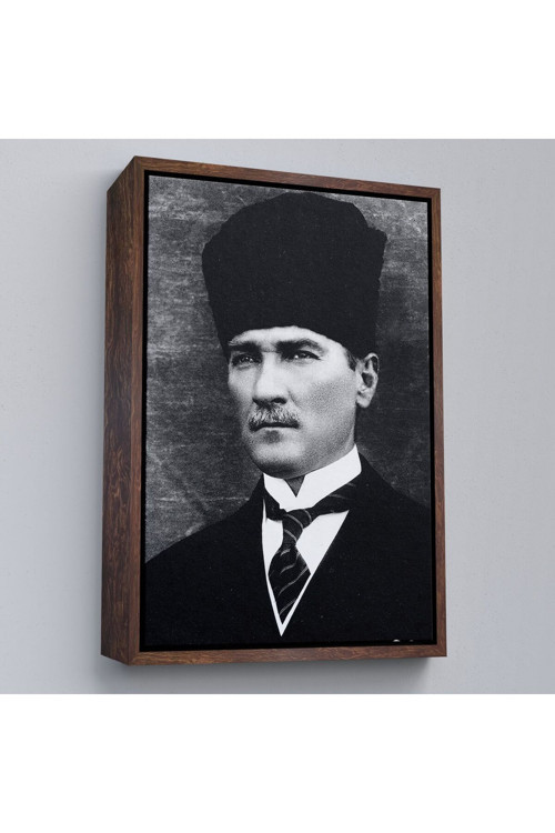 Çerçeveli Atatürk Portre Tablosu Mustafa Kemal Atatürk Dikdörtgen Dekoratif Kanvas Tablo-60