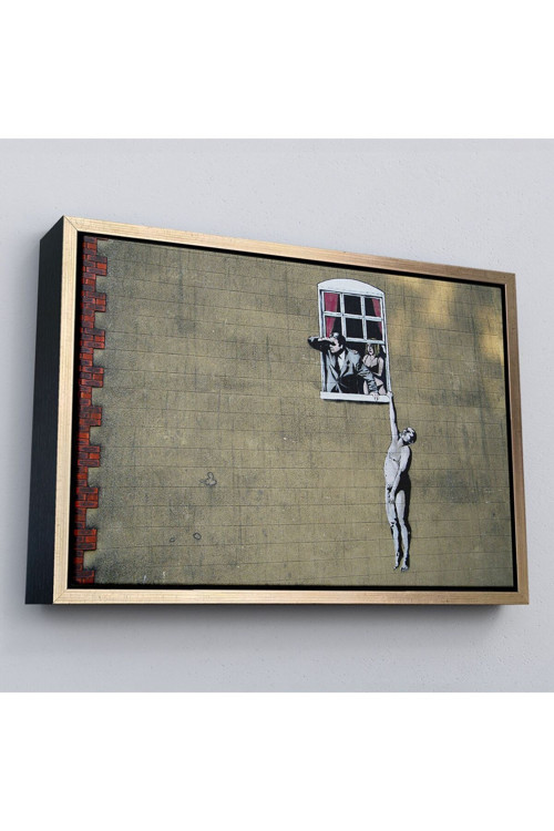 Çerçeveli Banksy, Kocası Tarafından Basılan Kadın Kanvas Tablo-5093