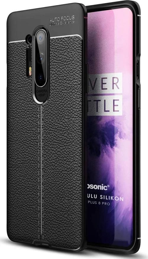 OnePlus 8 Pro Kılıf Deri Dokulu Silikon Siyah