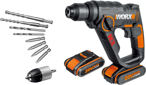 Wx390.1 20Volt 2.0Ah. Li-Ion 1.2J Profesyonel Sds-Plus Pnömatik Çift Akülü Şarjlı Matkap + 8 Ad